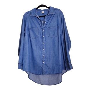 Cotton blue jean denim button down shirt rolled sleeves Size 1X (16W)